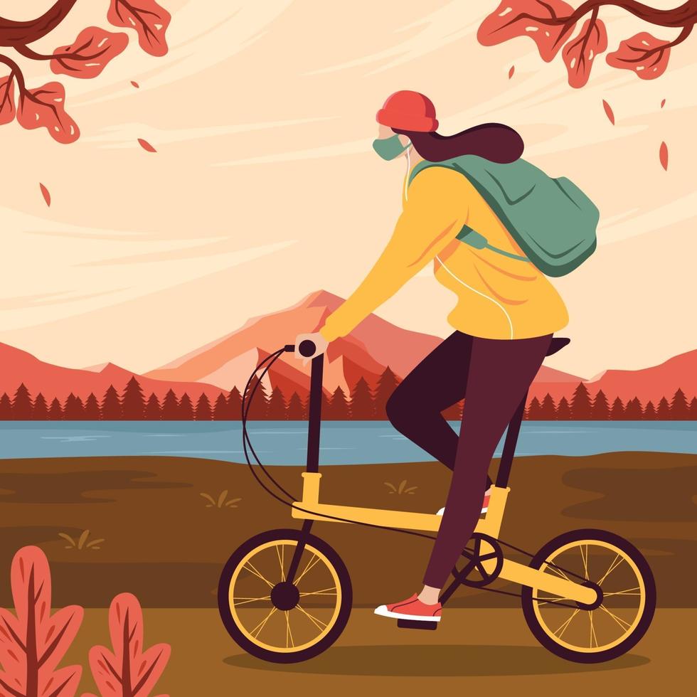 tarde relajante en bicicleta en otoño vector