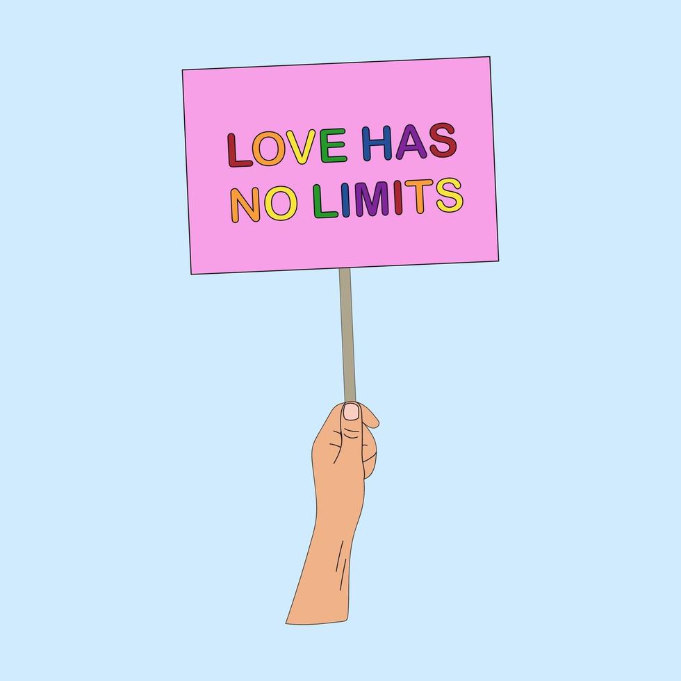 mano sosteniendo un cartel con lemas de la comunidad lgbt, ilustración vectorial vector