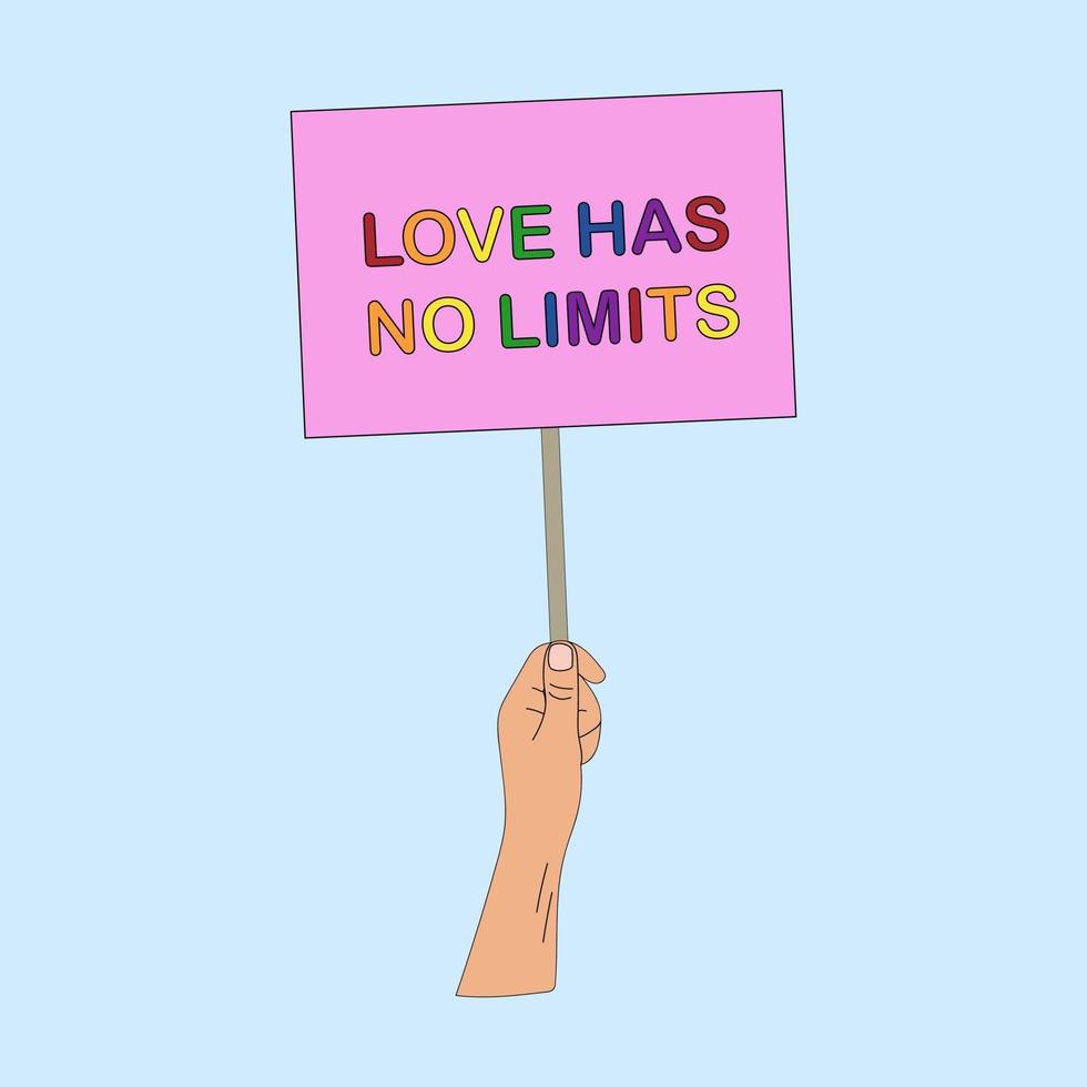 Hand holding a poster with LGBT community slogans, vector illustration