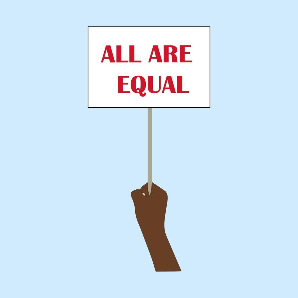 Hand holding poster with slogans against racism, vector illustration