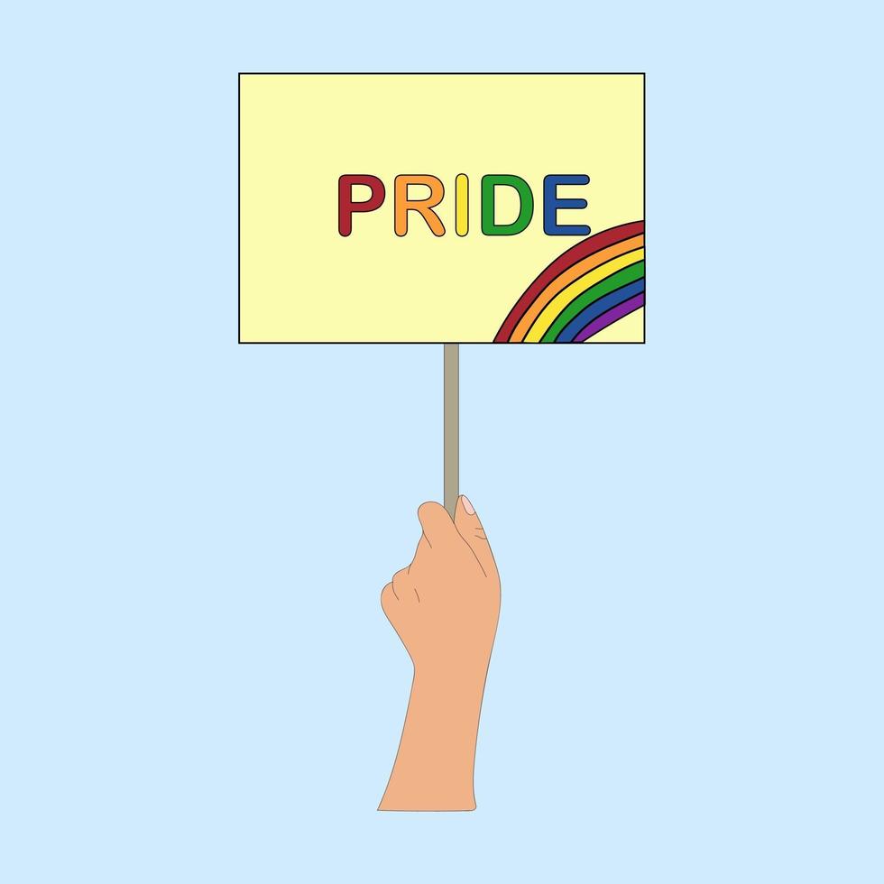 Hand holding a poster with LGBT community slogans, vector illustration