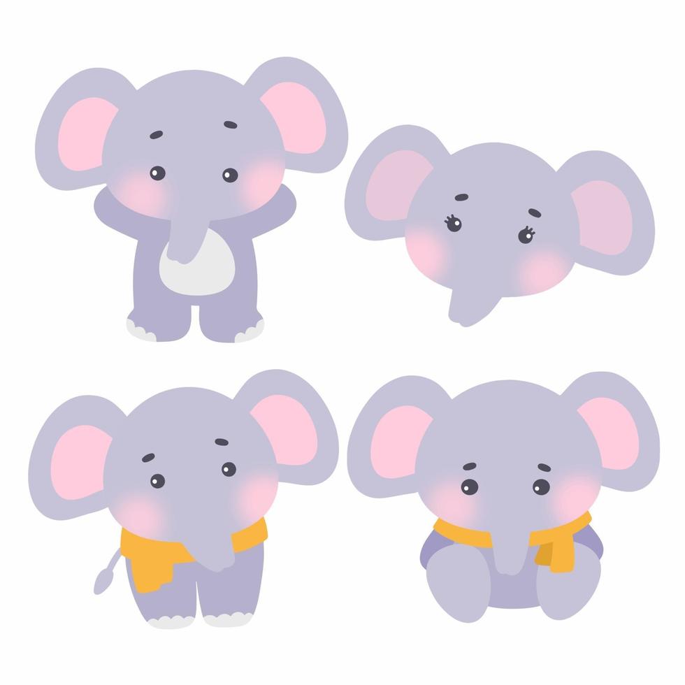 Cute elephants set. vector