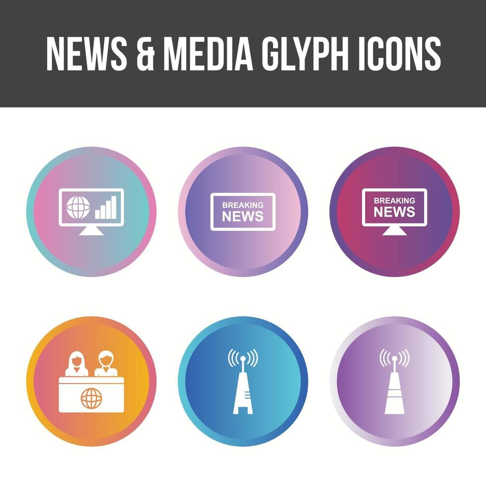 conjunto de iconos de vector de noticias y medios únicos