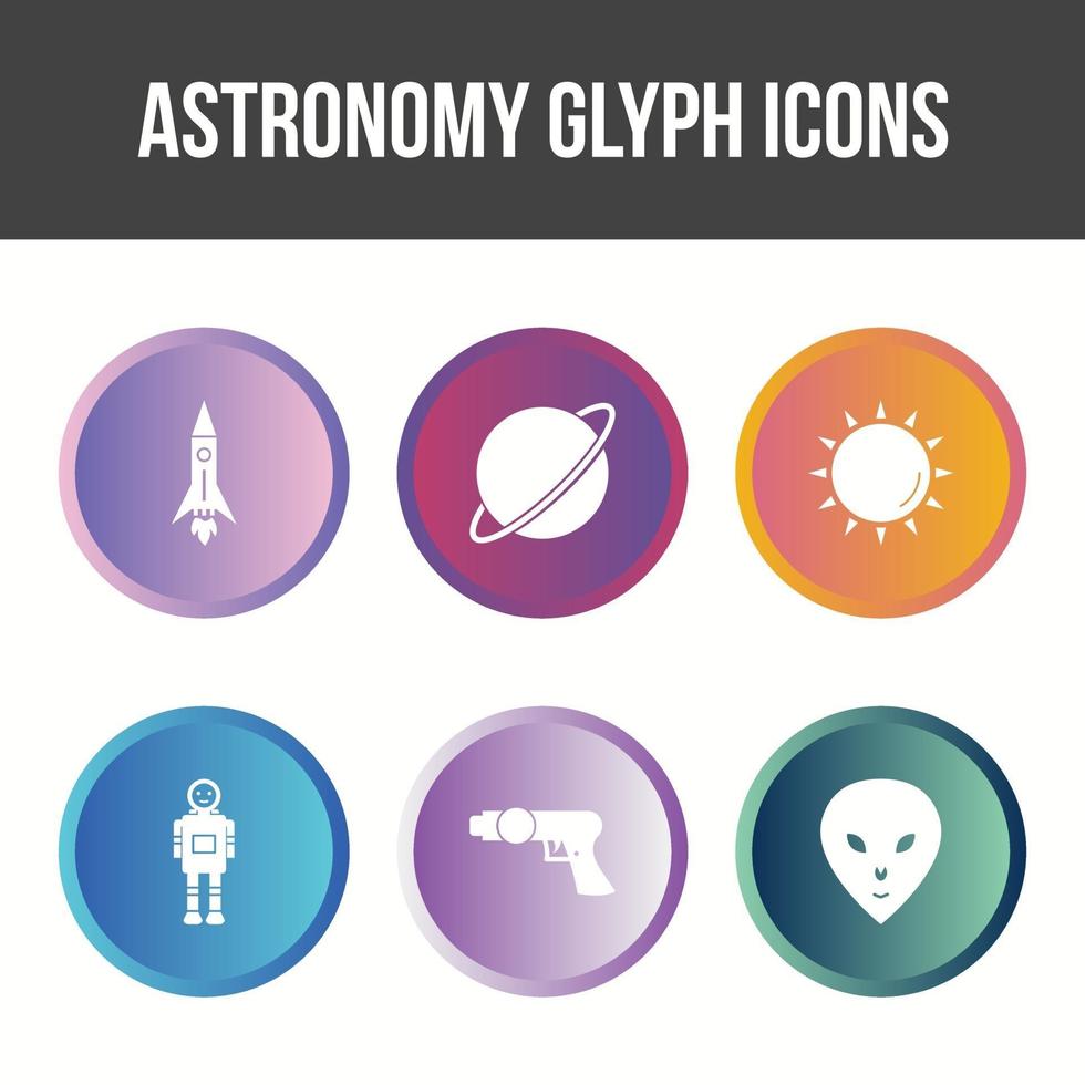 conjunto de iconos de vector de glifo de astronomía único