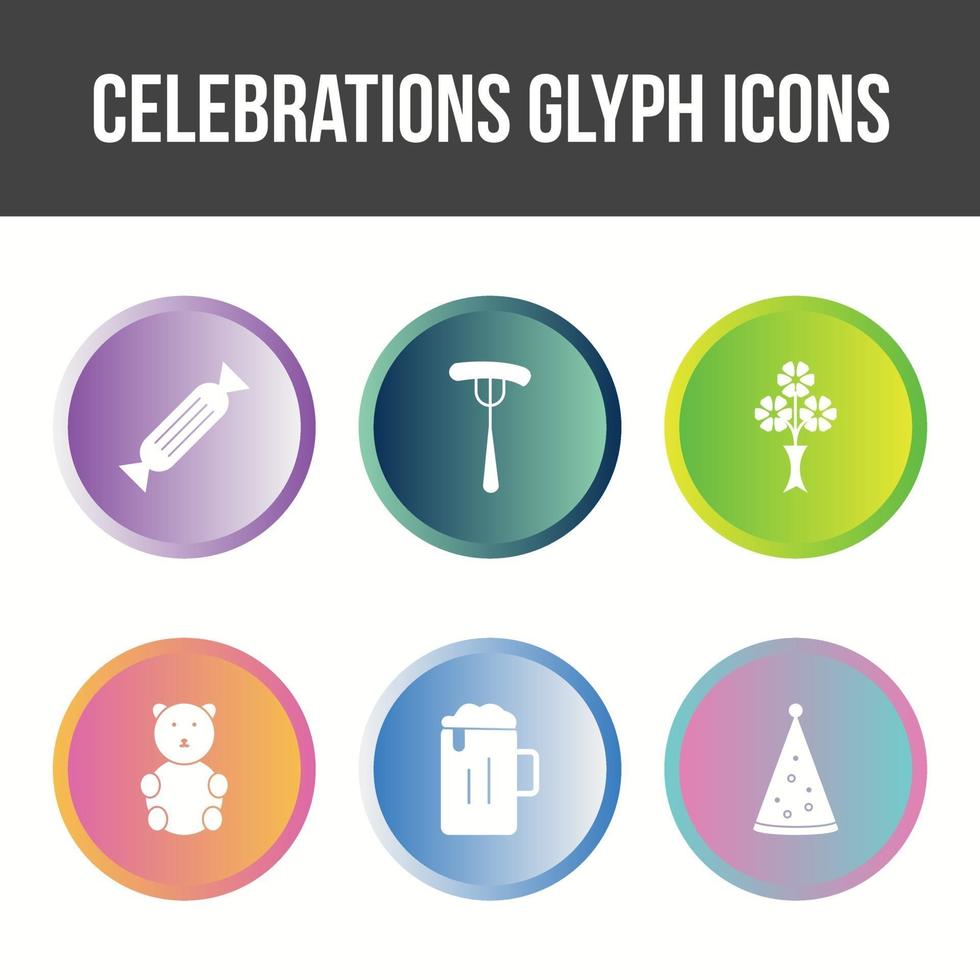 Conjunto de iconos de vector de glifo de celebración única