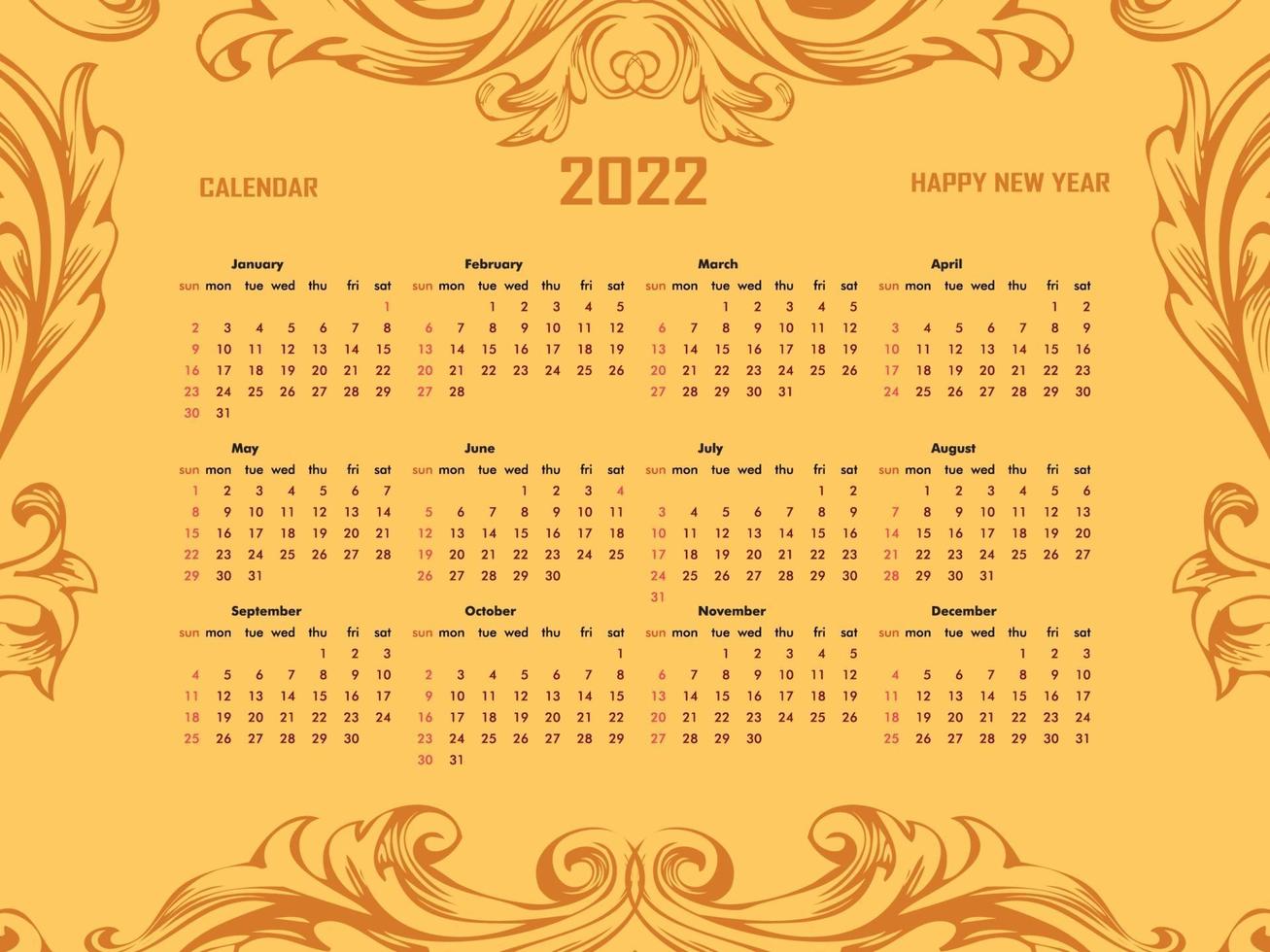 Vintage calendar 2022 Design vector