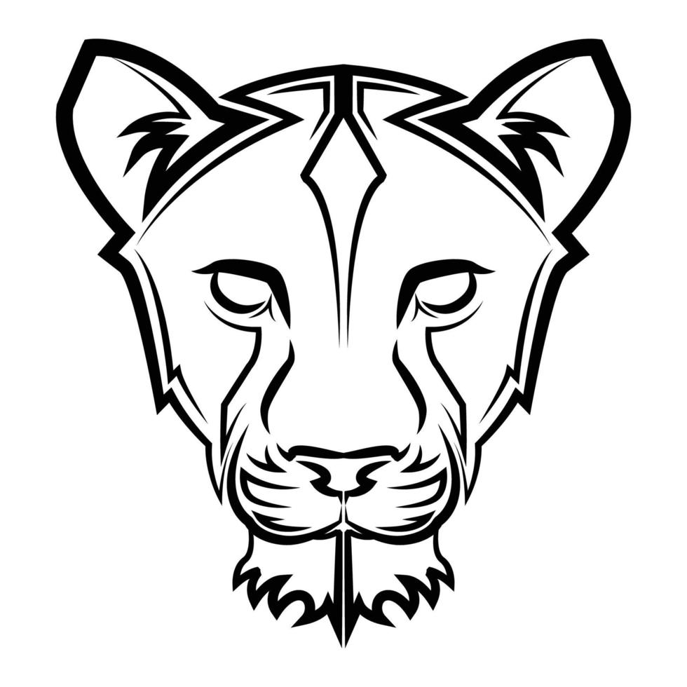Black and white line art of lioness head vector