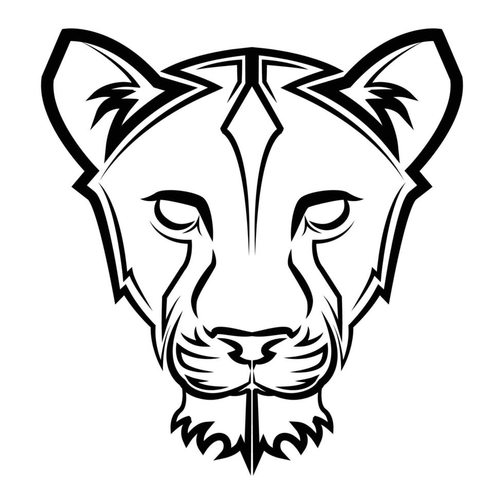 Black and white line art of lioness head vector