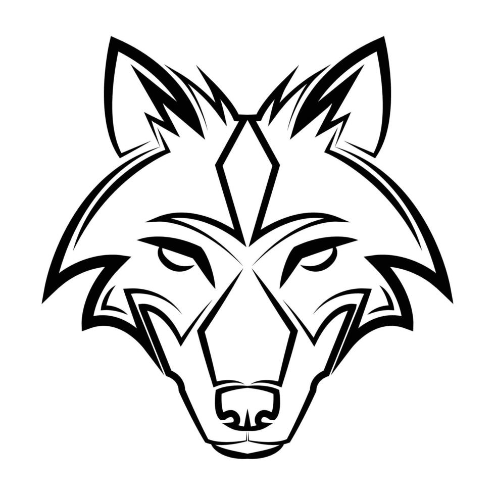 arte lineal en blanco y negro de cabeza de lobo vector