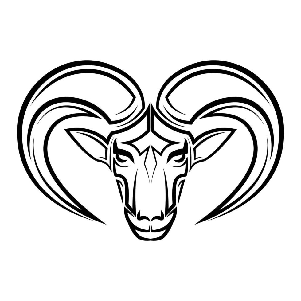 Black and white line art of Barbary sheep head. vector
