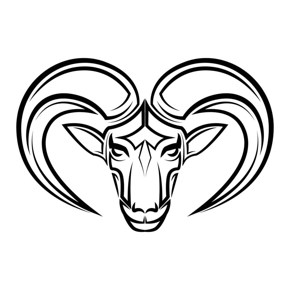 Black and white line art of Barbary sheep head. vector