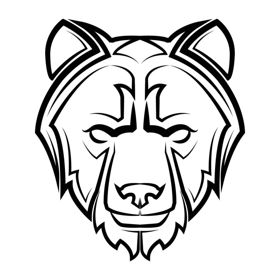 Black and white line art of bear head vector