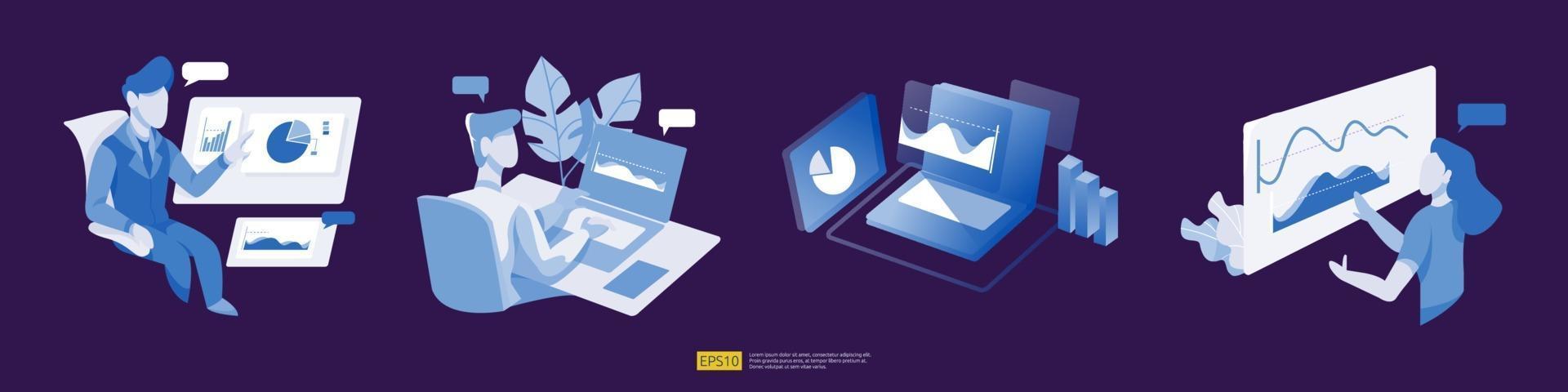 data digital analysis visualization with character, charts concept vector