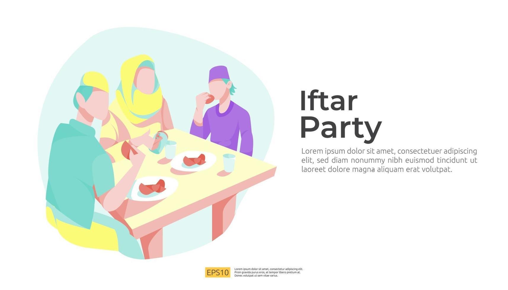 Muslim family dinner on iftar Ramadan Kareem or celebrating Eid vector