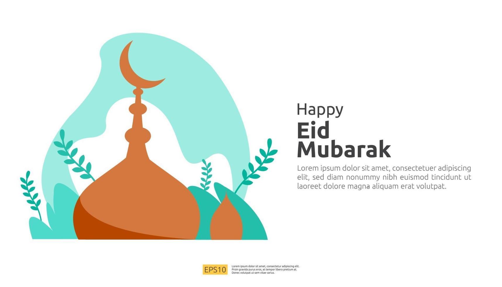 feliz saludo de eid mubarak o ramadán con carácter de personas vector