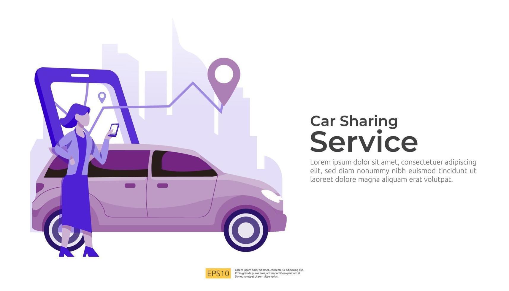 taxi online o alquiler de transporte. servicio de coche compartido vector