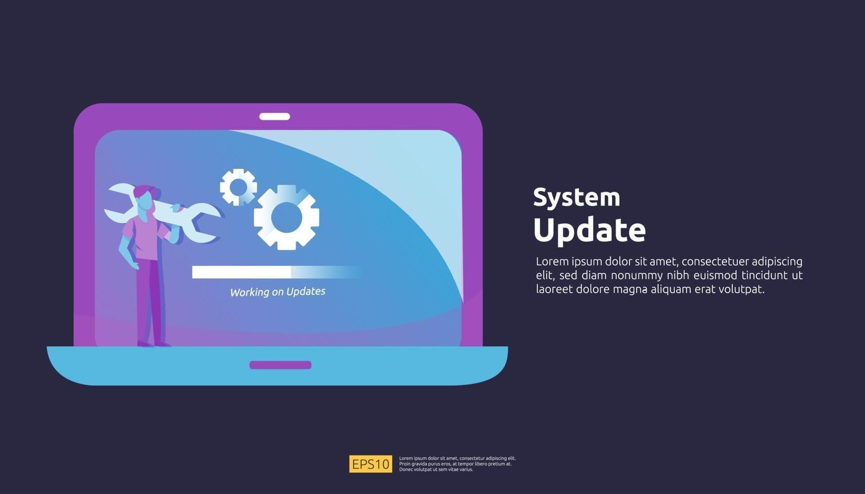 actualización de datos sincronizar el proceso y la ilustración del programa de instalación vector