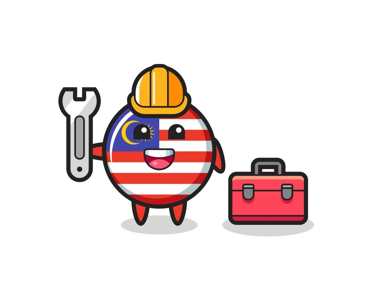 Mascot cartoon of malaysia flag badge as a mechanic vector