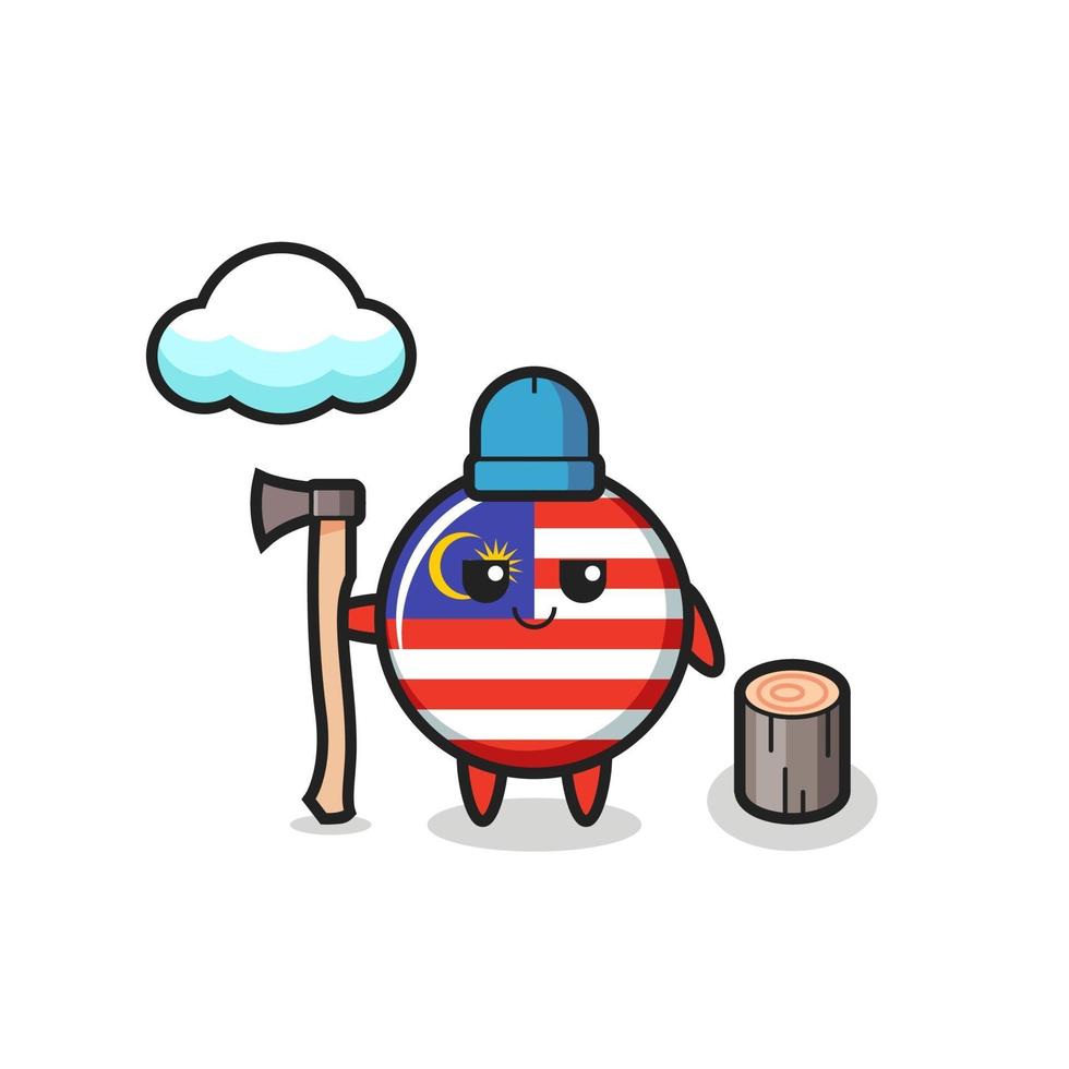 Character cartoon of malaysia flag badge as a woodcutter vector