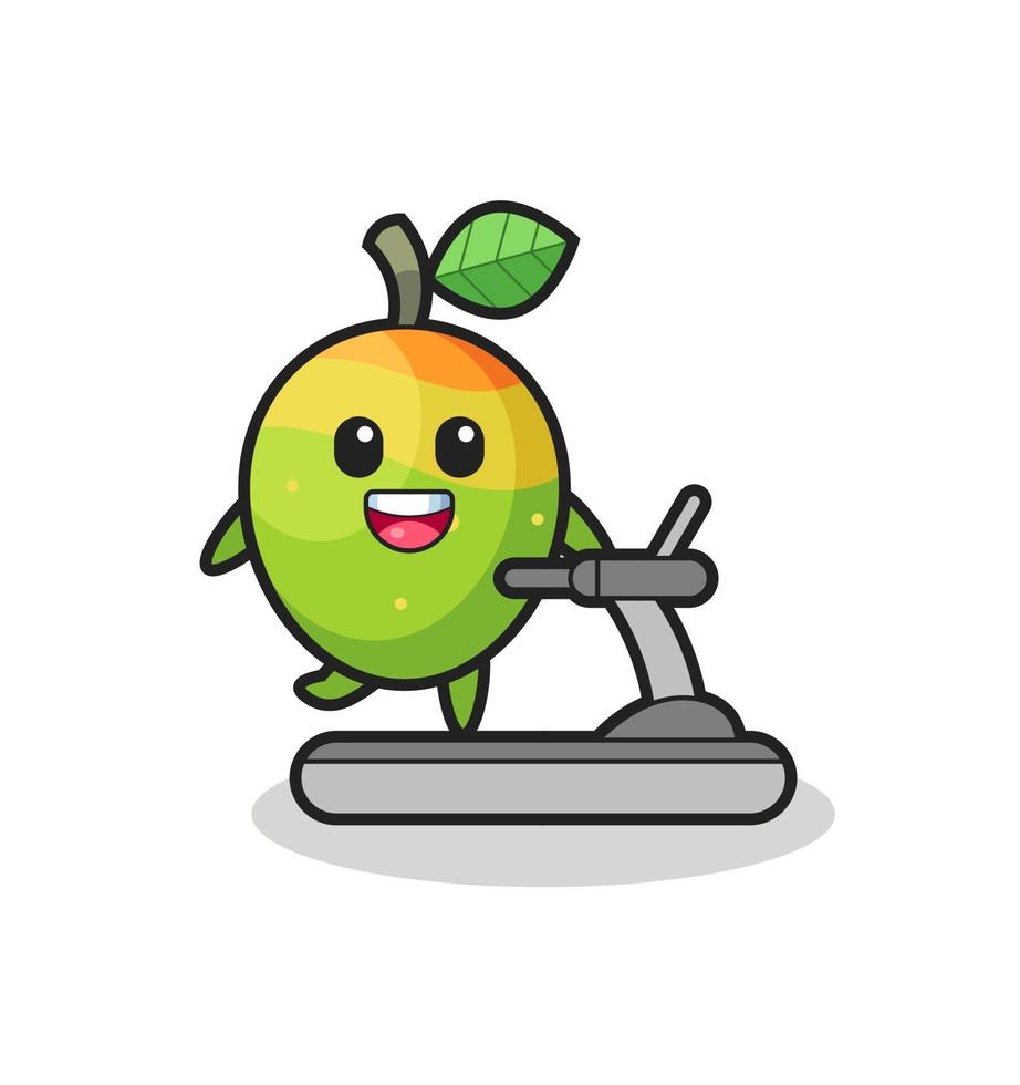 mango cartoon character walking on the treadmill vector