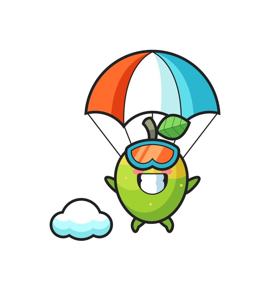 mango mascot cartoon is skydiving with happy gesture vector