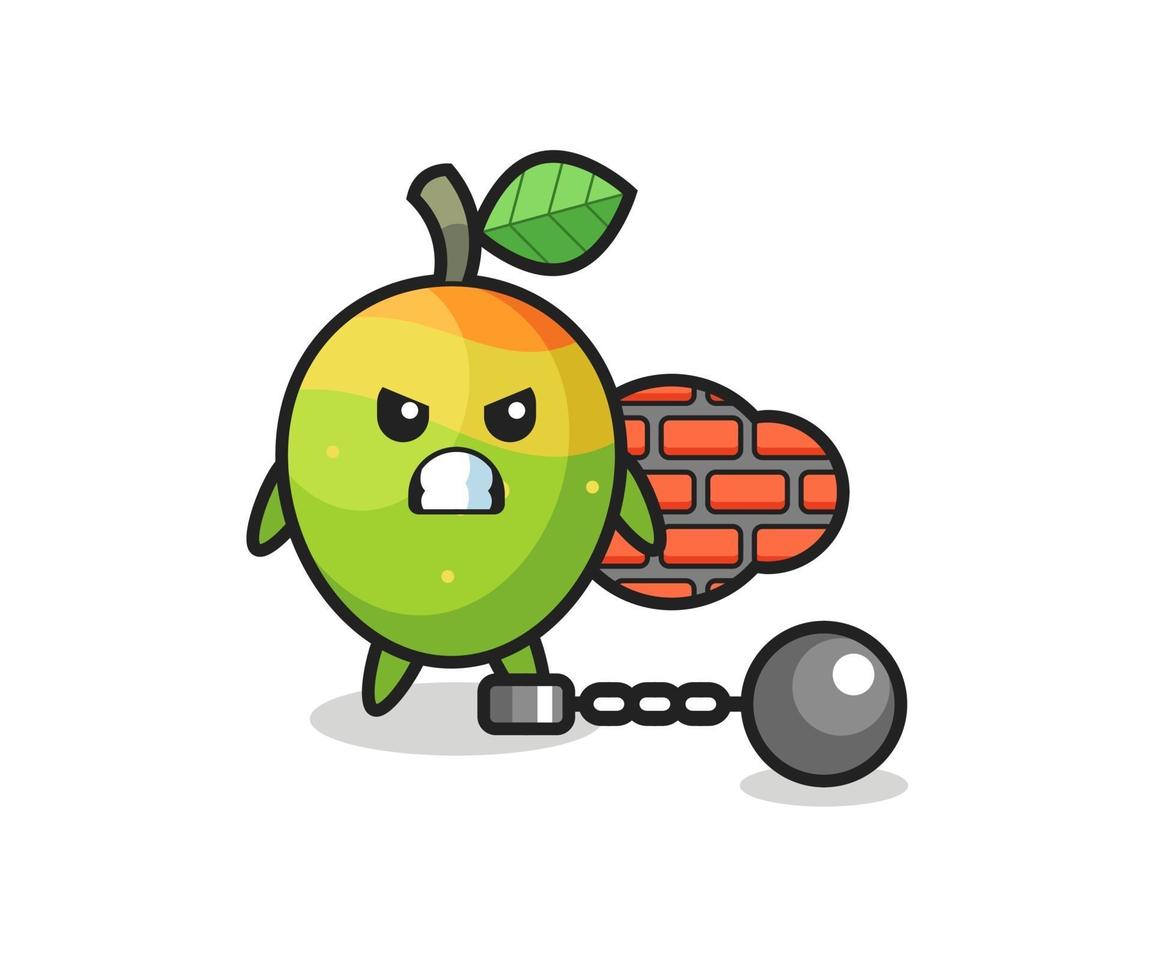 Character mascot of mango as a prisoner vector