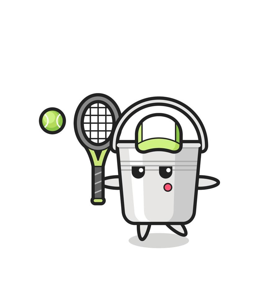 personaje de dibujos animados de cubo de metal como jugador de tenis vector