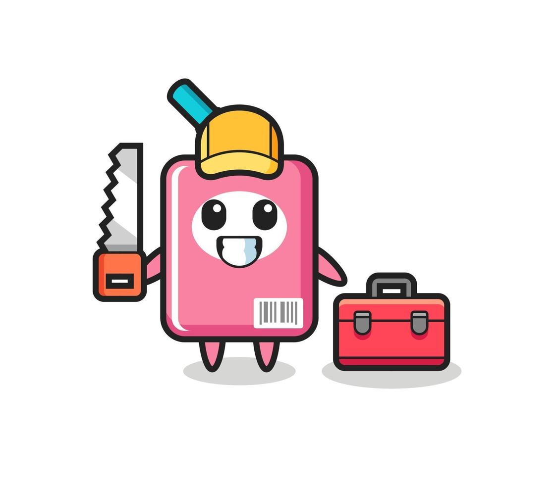 Illustration of milk box character as a woodworker vector