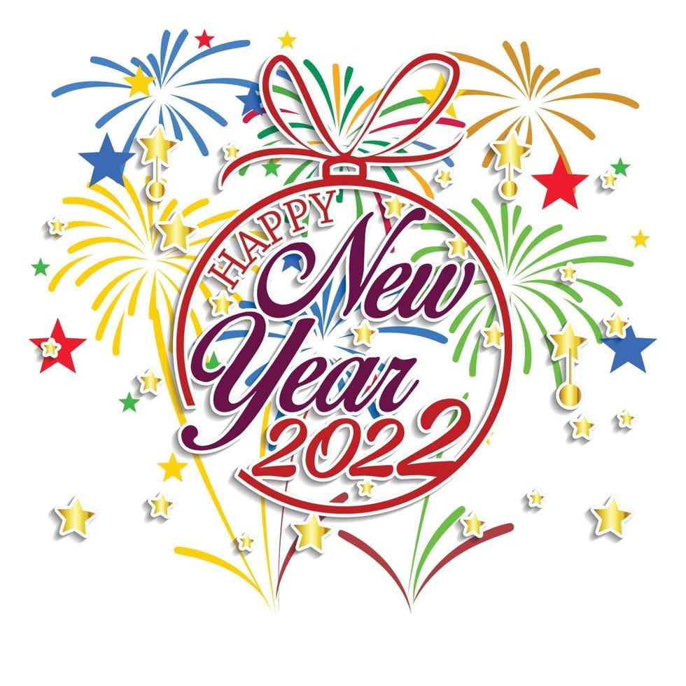 Happy New Year 2022 with fireworks bursting vector