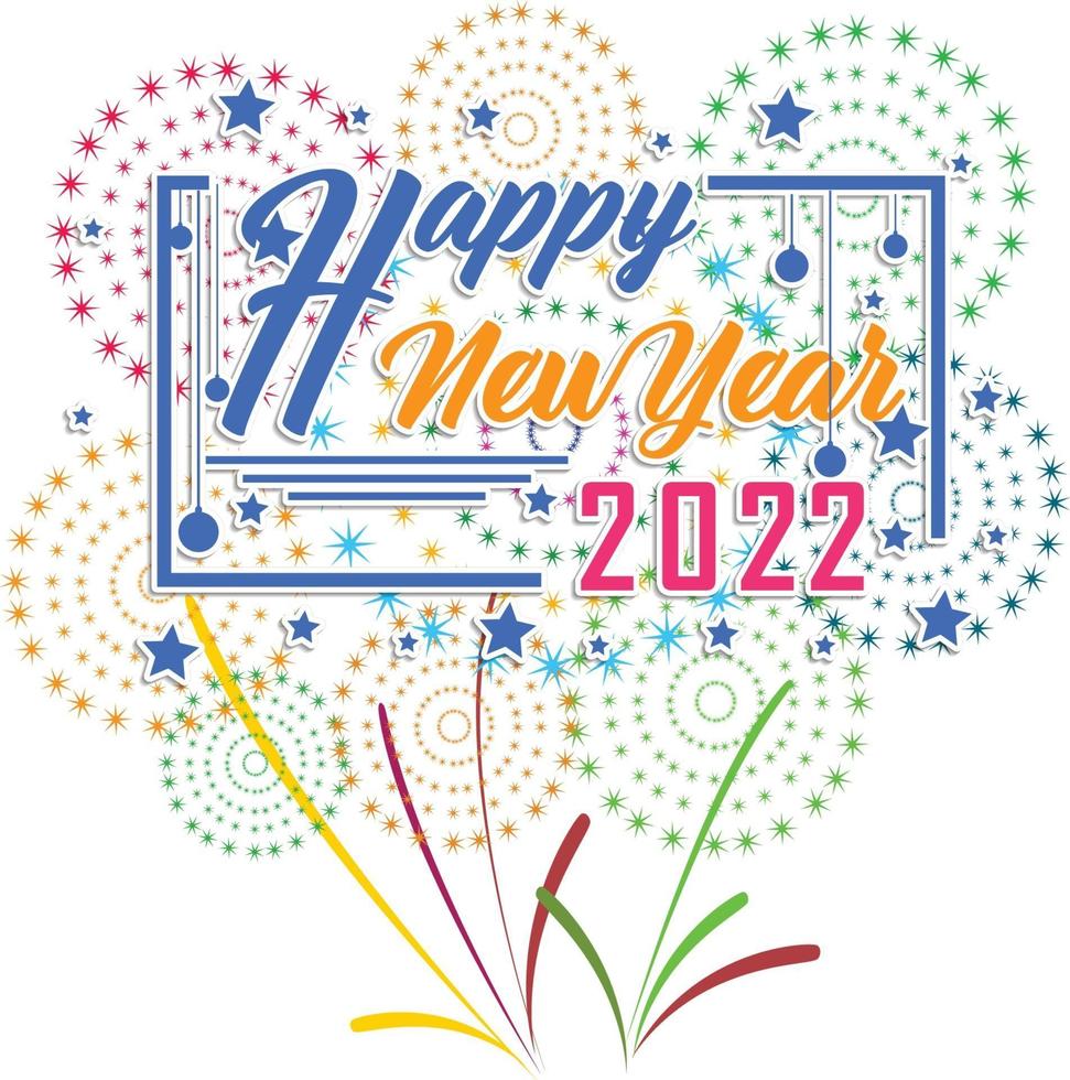 Happy New Year 2022 with fireworks bursting vector