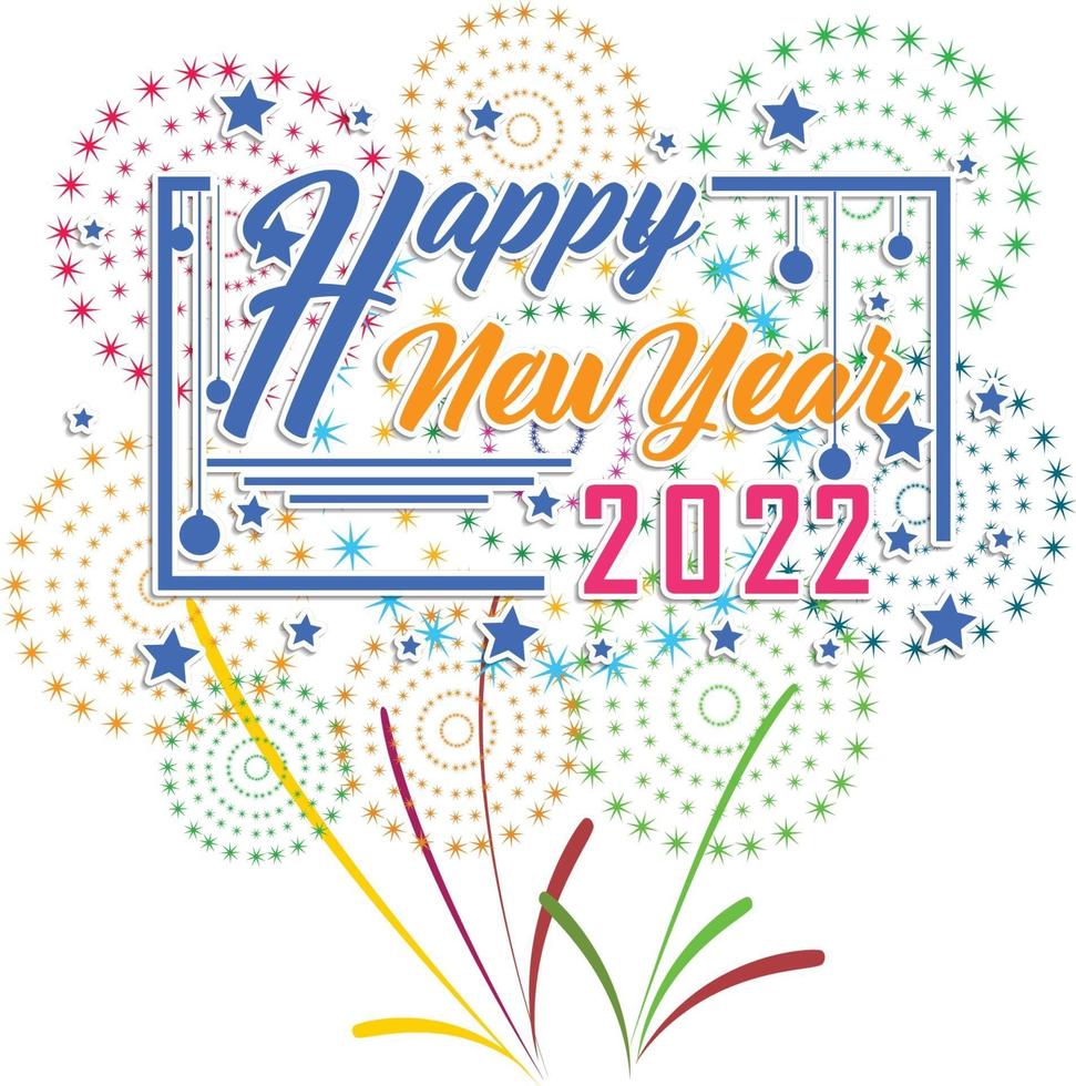 Happy New Year 2022 with fireworks bursting vector