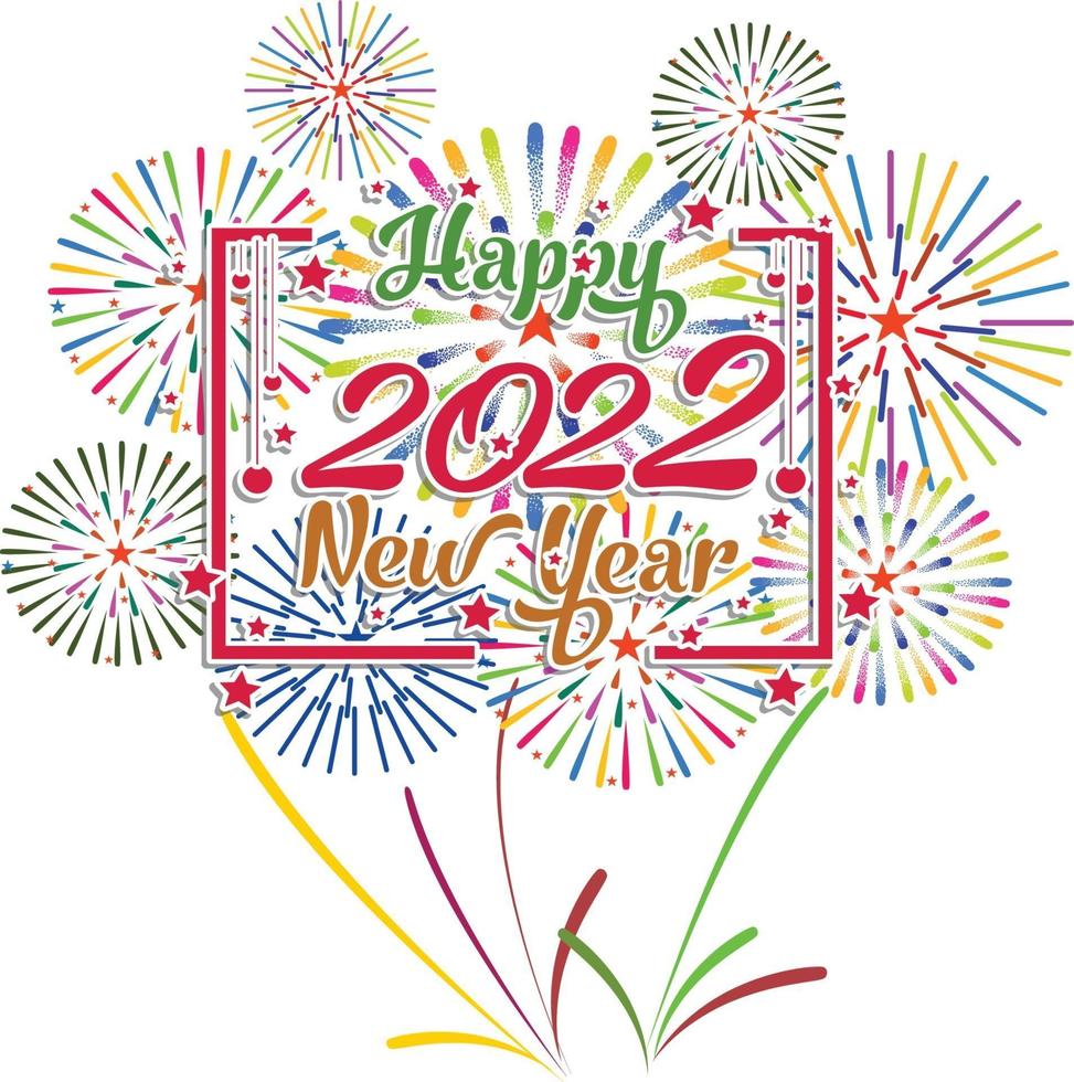 Happy New Year 2022 with fireworks bursting vector