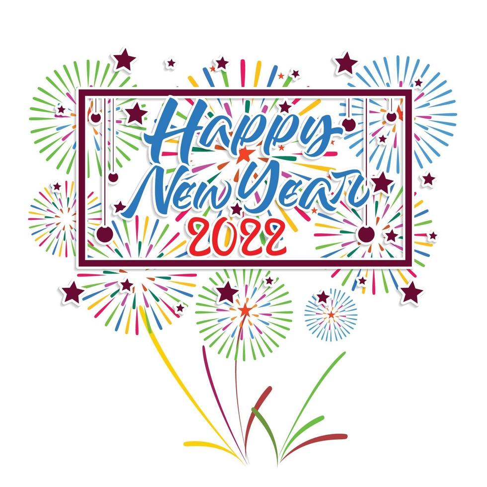 Happy New Year 2022 with fireworks bursting vector