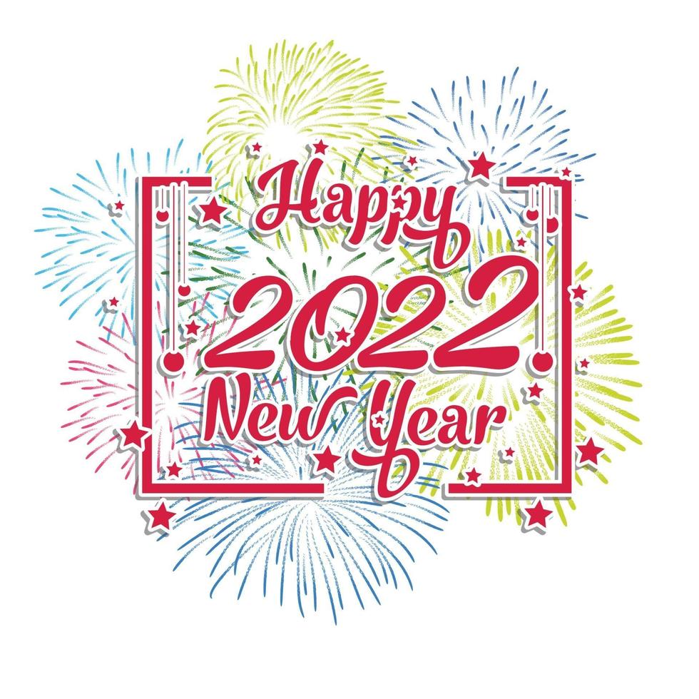 Happy New Year 2022 with fireworks bursting vector