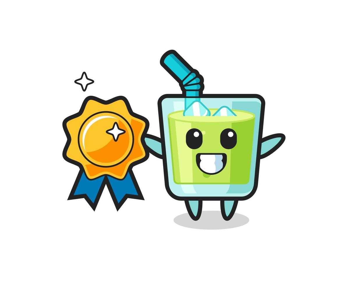 melon juice mascot illustration holding a golden badge vector