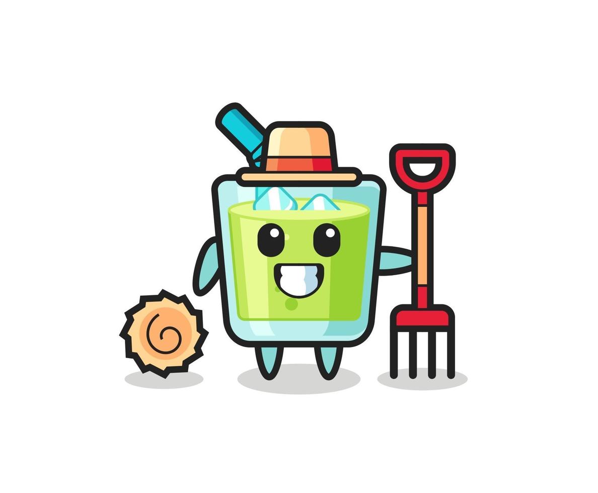 personaje mascota del jugo de melón como agricultor vector