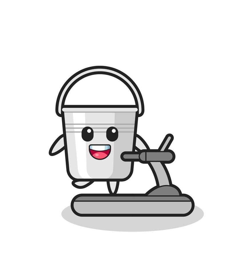 metal bucket cartoon character walking on the treadmill vector