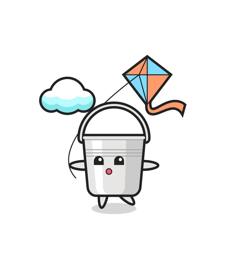metal bucket mascot illustration is playing kite vector