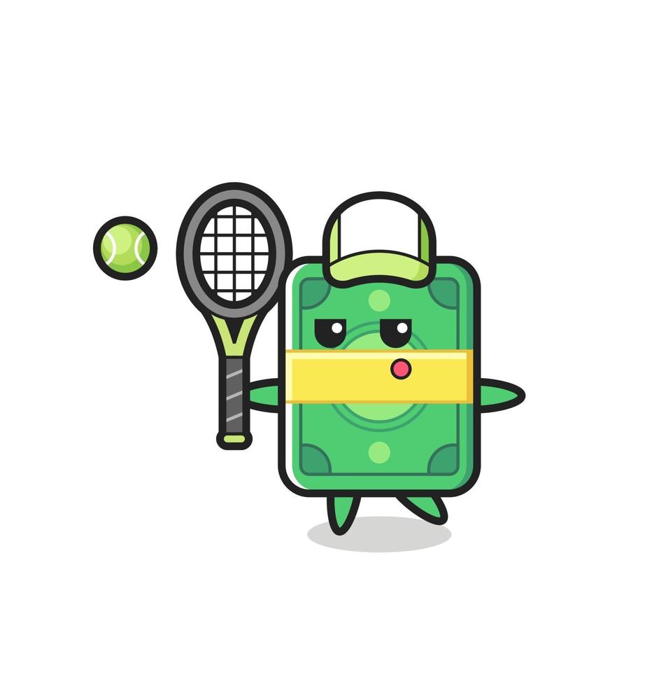 Cartoon character of money as a tennis player vector