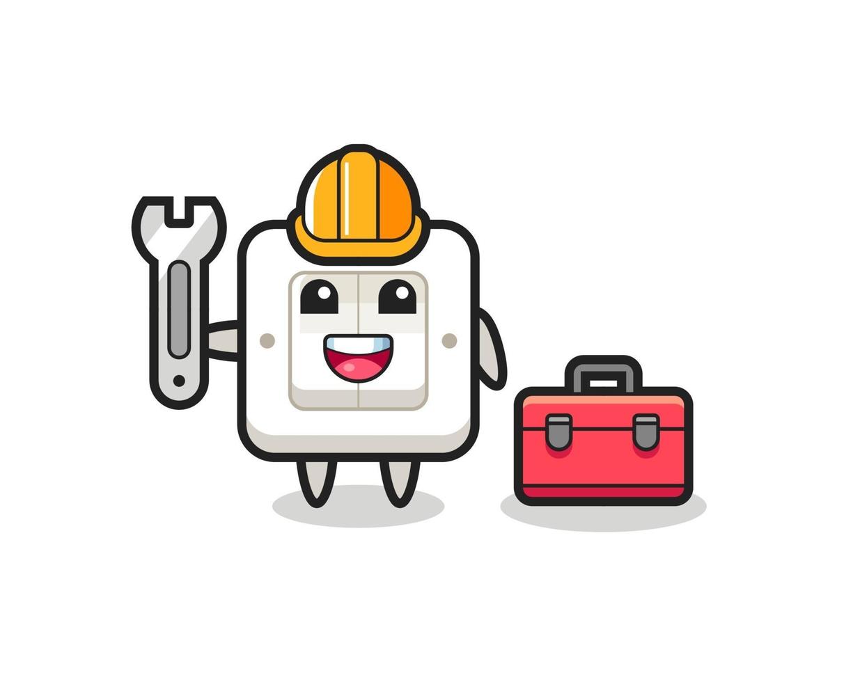 Mascot cartoon of light switch as a mechanic vector