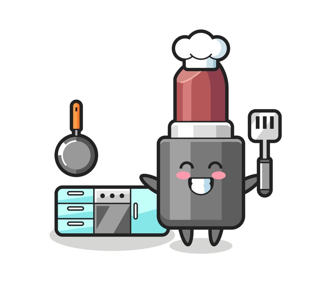 ilustración de personaje de lápiz labial mientras un chef está cocinando vector