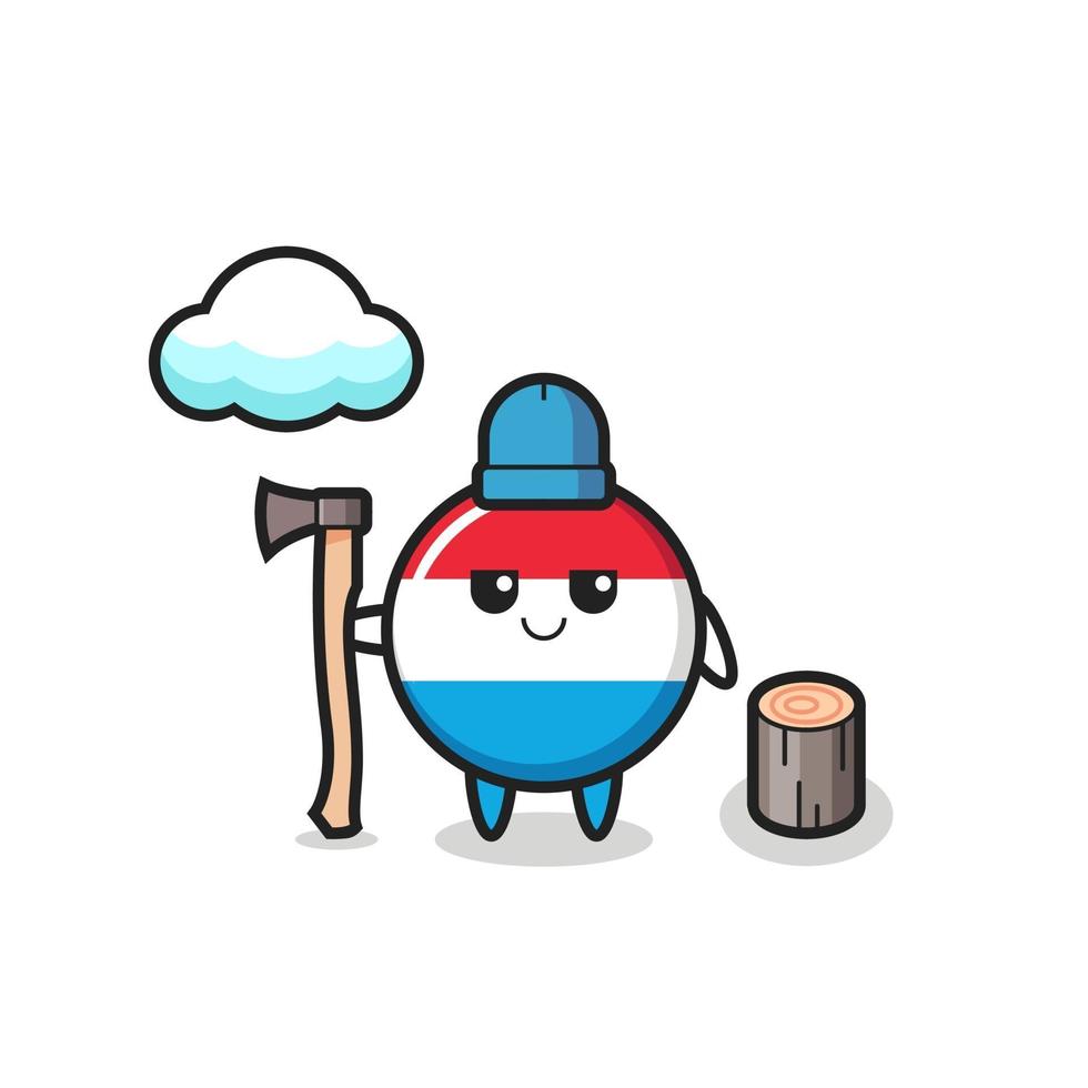 Character cartoon of luxembourg flag badge as a woodcutter vector