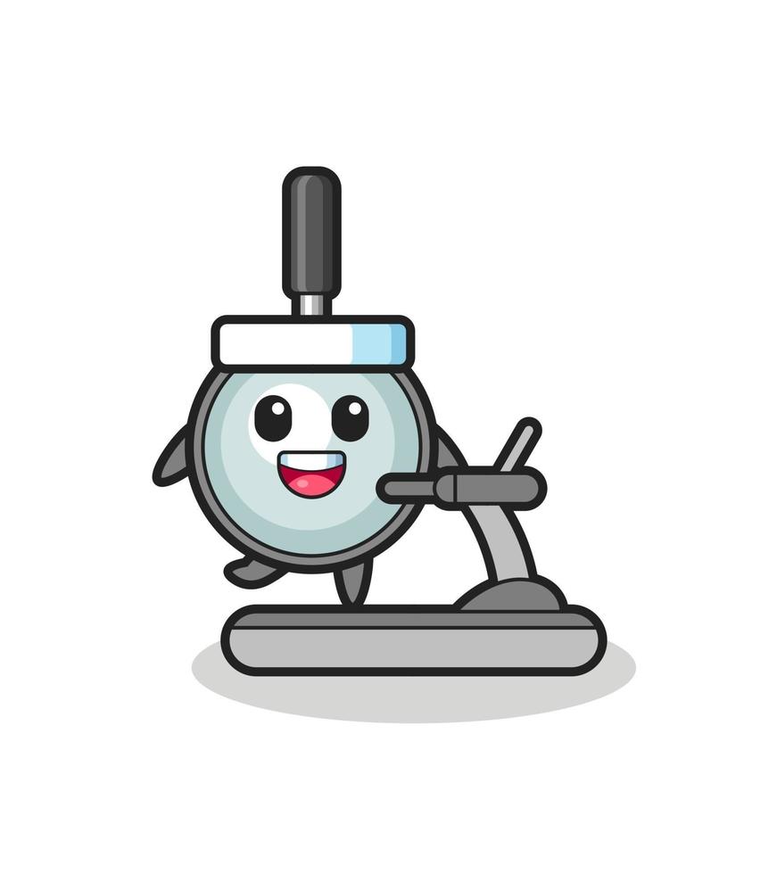 magnifying glass cartoon character walking on the treadmill vector