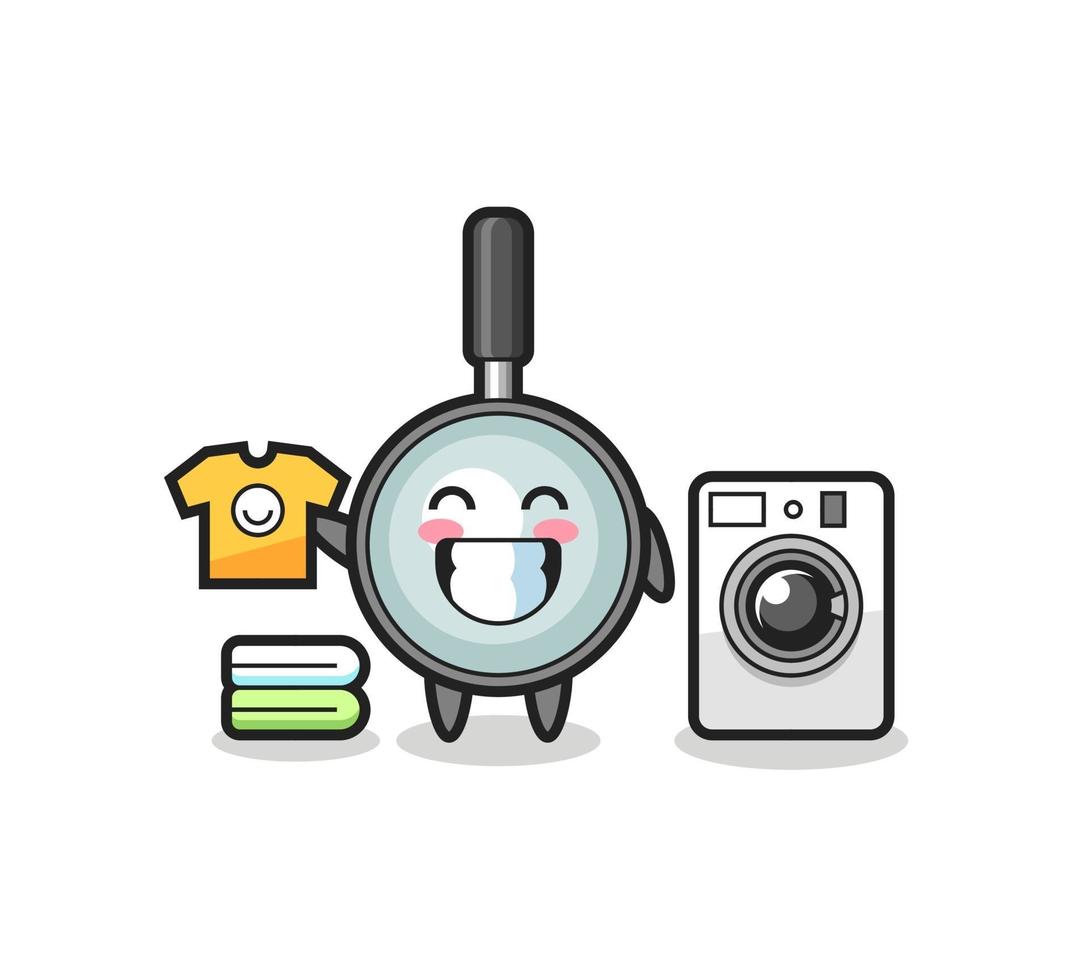Mascot cartoon of magnifying glass with washing machine vector