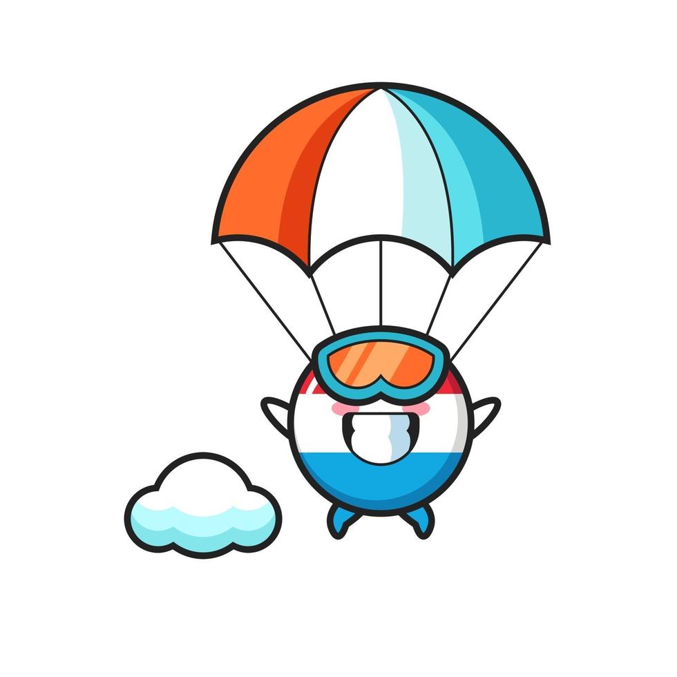 luxembourg flag badge mascot cartoon is skydiving with happy gesture vector