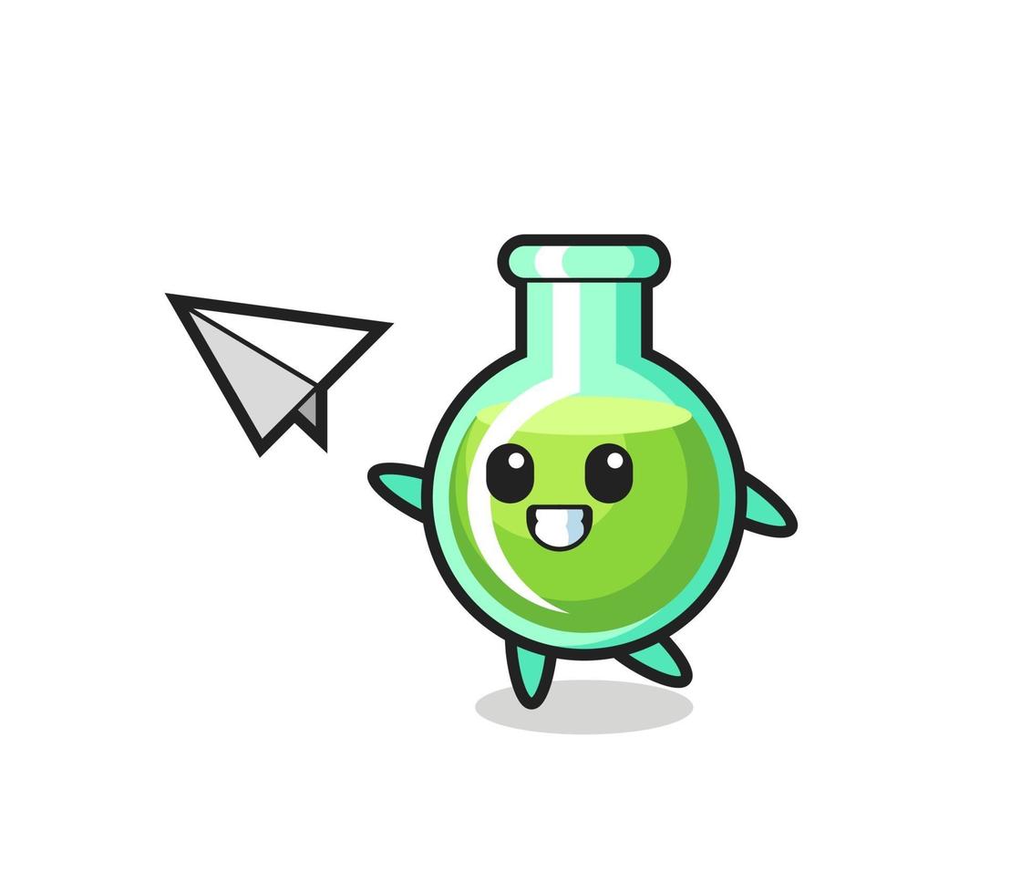 lab beakers cartoon character throwing paper airplane vector