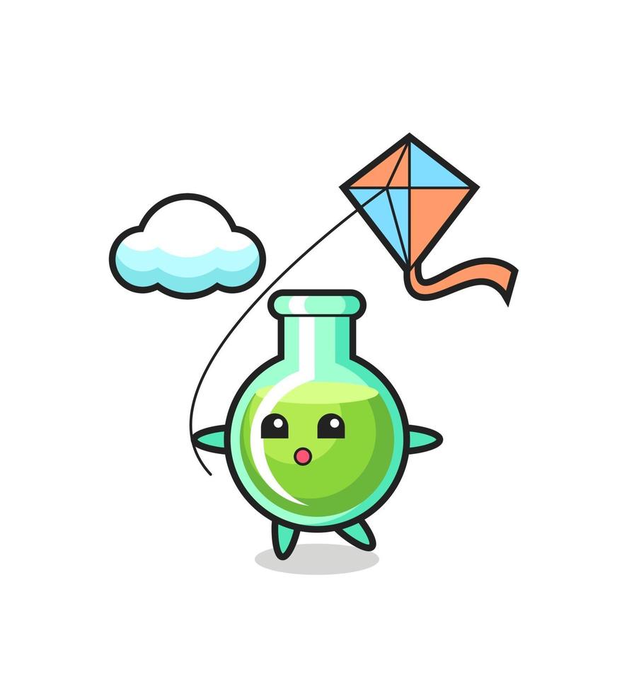 lab beakers mascot illustration is playing kite vector