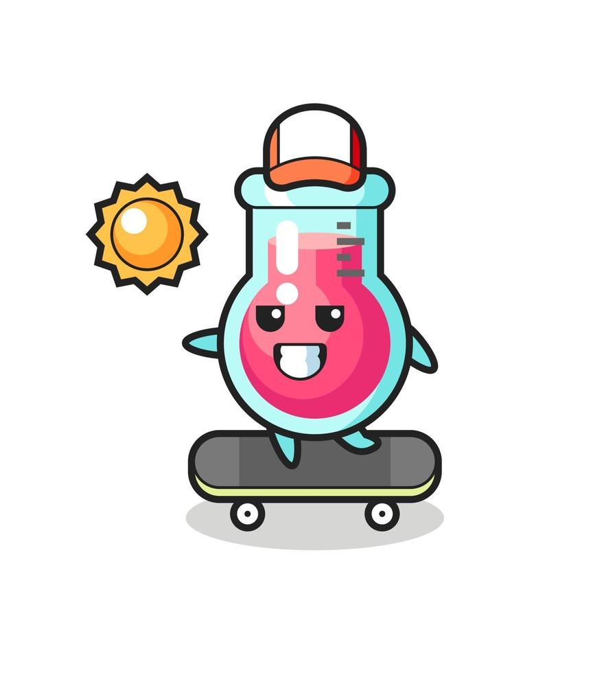 laboratory beaker character illustration ride a skateboard vector