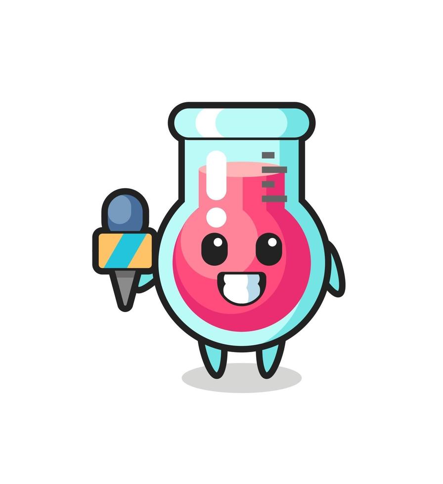 Character mascot of laboratory beaker as a news reporter vector