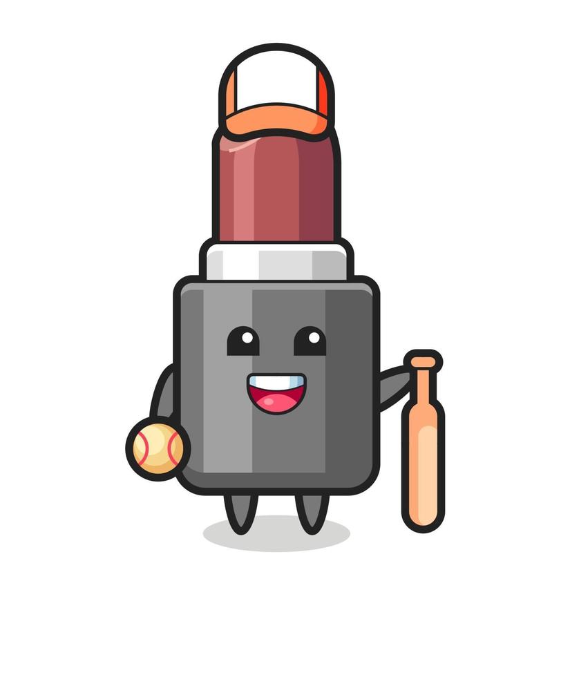 Cartoon character of lipstick as a baseball player vector